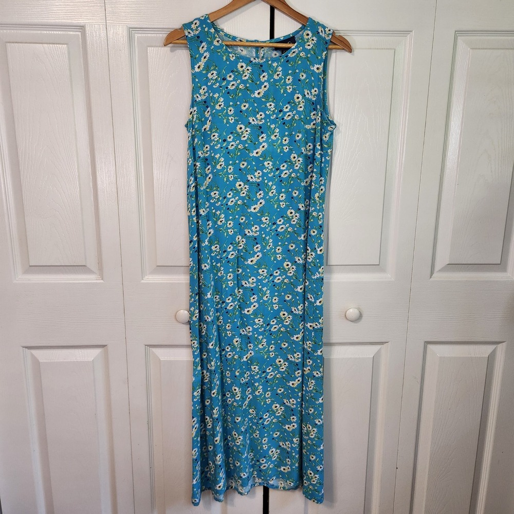 Denim & Co Blue Floral Daisy Sleeveless Rayon Maxi Dress Medium Garden Party